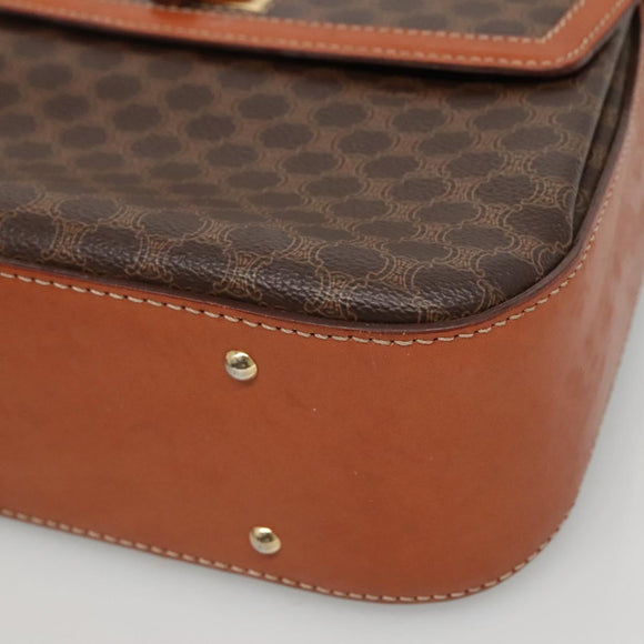 CELINE Macadam Canvas Hand Bag PVC Leather Brown Gold Auth BD1780