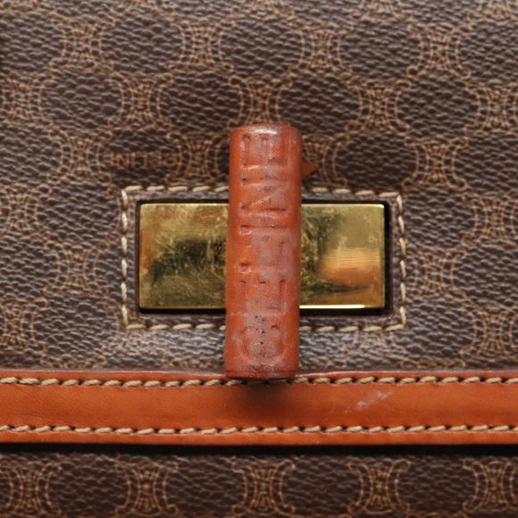 CELINE Macadam Canvas Hand Bag PVC Leather Brown Gold Auth BD1780