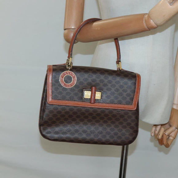 CELINE Macadam Canvas Hand Bag PVC Leather Brown Gold Auth BD1780