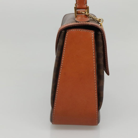 CELINE Macadam Canvas Hand Bag PVC Leather Brown Gold Auth BD1780