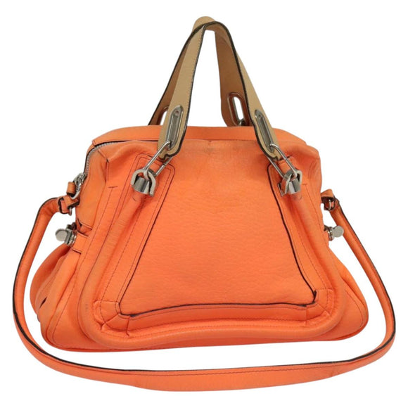 Chloe Paraty Hand Bag Leather 2way Orange Silver Auth BD1784