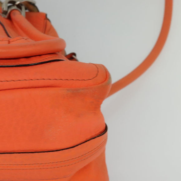 Chloe Paraty Hand Bag Leather 2way Orange Silver Auth BD1784