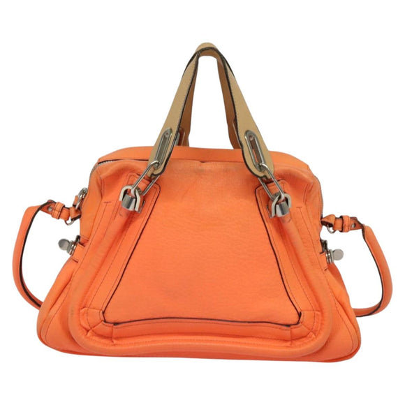 Chloe Paraty Hand Bag Leather 2way Orange Silver Auth BD1784