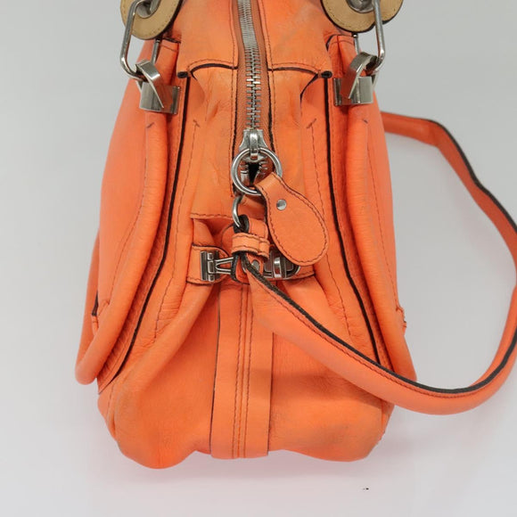Chloe Paraty Hand Bag Leather 2way Orange Silver Auth BD1784