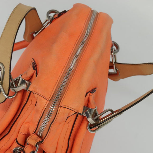Chloe Paraty Hand Bag Leather 2way Orange Silver Auth BD1784