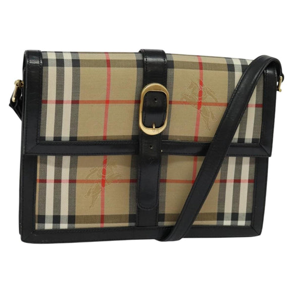 Burberrys Nova Check Shoulder Bag Canvas Beige Gold black Auth BD1811