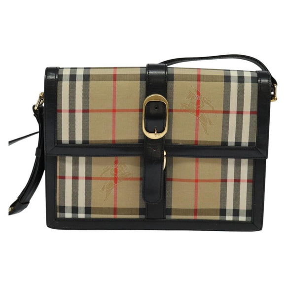 Burberrys Nova Check Shoulder Bag Canvas Beige Gold black Auth BD1811