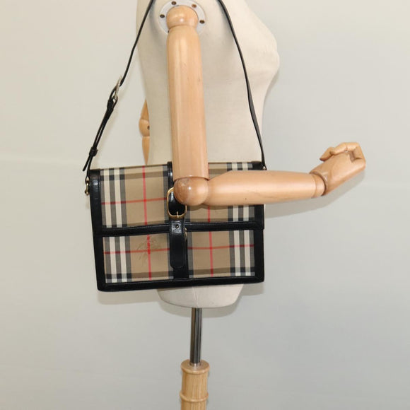 Burberrys Nova Check Shoulder Bag Canvas Beige Gold black Auth BD1811