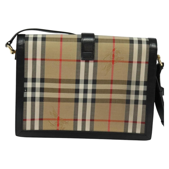 Burberrys Nova Check Shoulder Bag Canvas Beige Gold black Auth BD1811