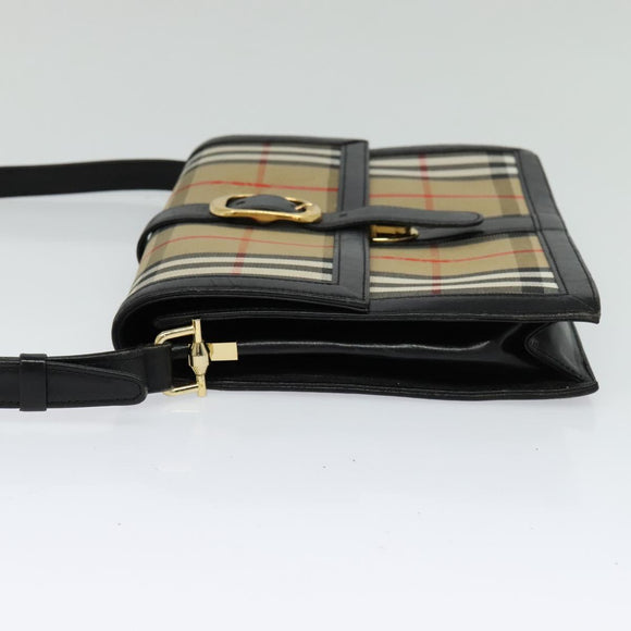 Burberrys Nova Check Shoulder Bag Canvas Beige Gold black Auth BD1811