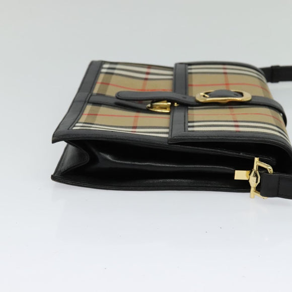 Burberrys Nova Check Shoulder Bag Canvas Beige Gold black Auth BD1811