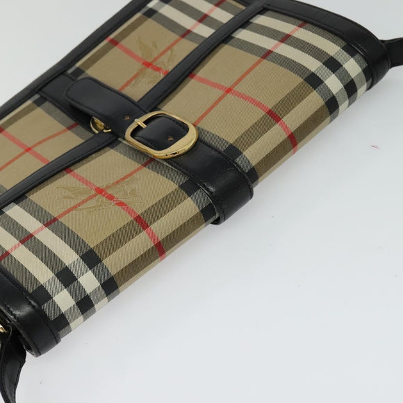 Burberrys Nova Check Shoulder Bag Canvas Beige Gold black Auth BD1811