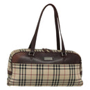 BURBERRY Nova Check Boston Bag Canvas Beige Auth BD1812-1