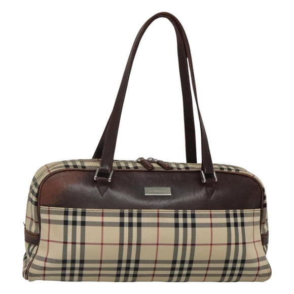 BURBERRY Nova Check Boston Bag Canvas Beige Auth BD1812