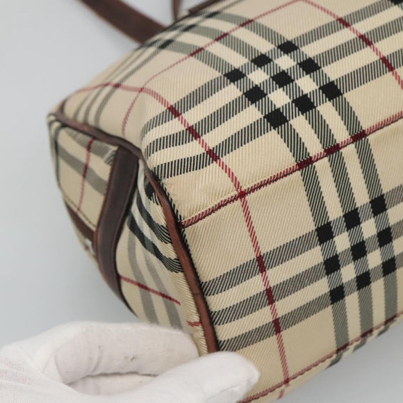 BURBERRY Nova Check Boston Bag Canvas Beige Auth BD1812