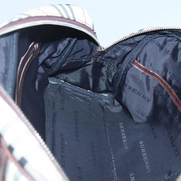 BURBERRY Nova Check Boston Bag Canvas Beige Auth BD1812