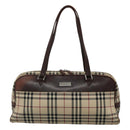 BURBERRY Nova Check Boston Bag Canvas Beige Auth BD1812-13