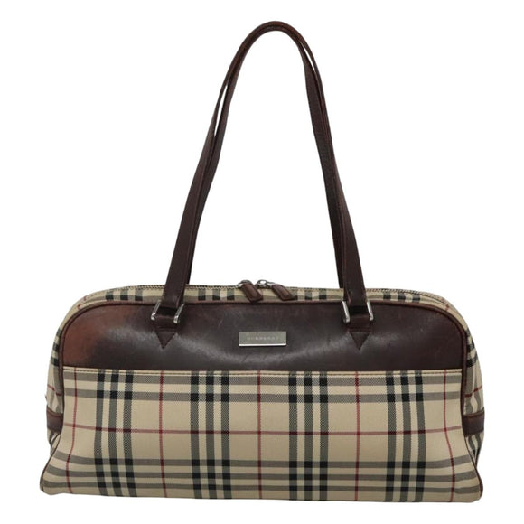 BURBERRY Nova Check Boston Bag Canvas Beige Auth BD1812
