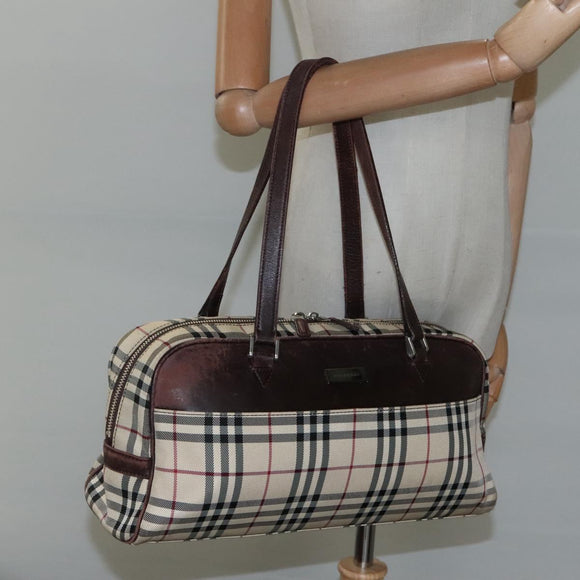BURBERRY Nova Check Boston Bag Canvas Beige Auth BD1812