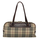 BURBERRY Nova Check Boston Bag Canvas Beige Auth BD1812-2
