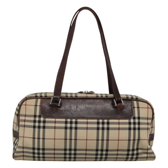 BURBERRY Nova Check Boston Bag Canvas Beige Auth BD1812