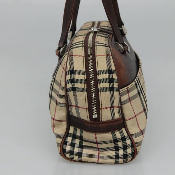 BURBERRY Nova Check Boston Bag Canvas Beige Auth BD1812