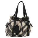 BURBERRY Nova Check Blue Label Tote Bag Wool White Gold Auth BD1813-1