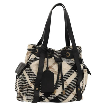 BURBERRY Nova Check Blue Label Tote Bag Wool White Gold Auth BD1813