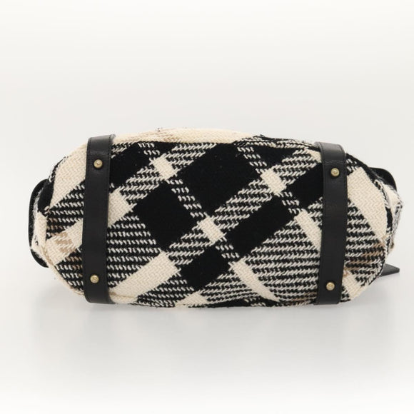BURBERRY Nova Check Blue Label Tote Bag Wool White Gold Auth BD1813