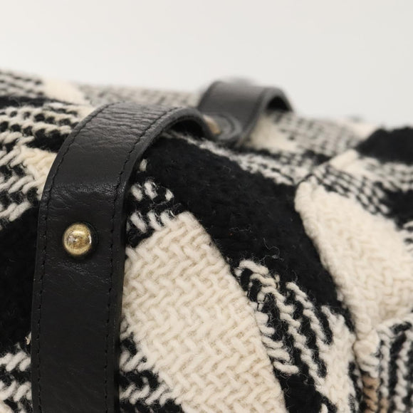 BURBERRY Nova Check Blue Label Tote Bag Wool White Gold Auth BD1813