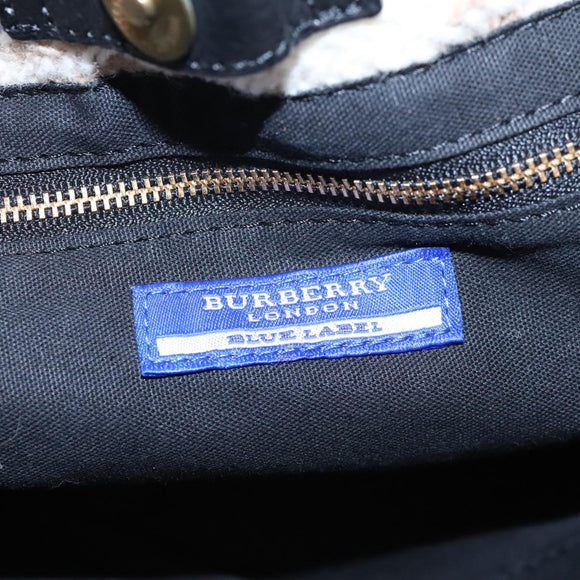 BURBERRY Nova Check Blue Label Tote Bag Wool White Gold Auth BD1813