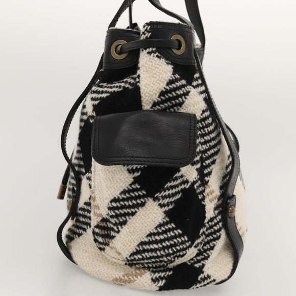 BURBERRY Nova Check Blue Label Tote Bag Wool White Gold Auth BD1813