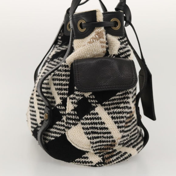 BURBERRY Nova Check Blue Label Tote Bag Wool White Gold Auth BD1813