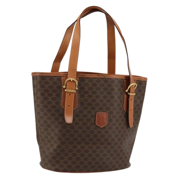 CELINE Macadam Canvas Tote Bag PVC Leather Brown Gold Auth BD1817