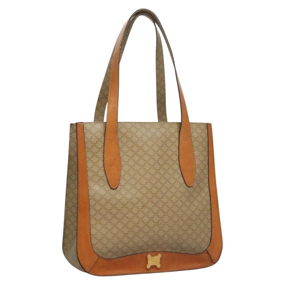 CELINE Macadam Canvas Tote Bag Beige Gold Auth BD1818