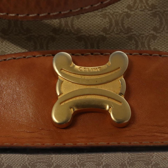 CELINE Macadam Canvas Tote Bag Beige Gold Auth BD1818