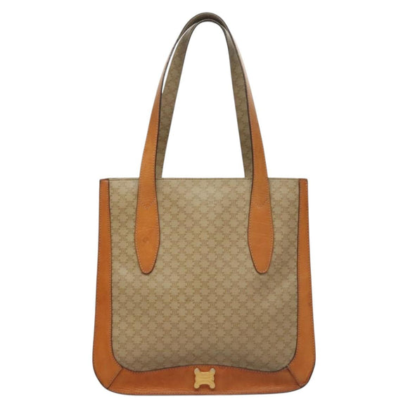 CELINE Macadam Canvas Tote Bag Beige Gold Auth BD1818