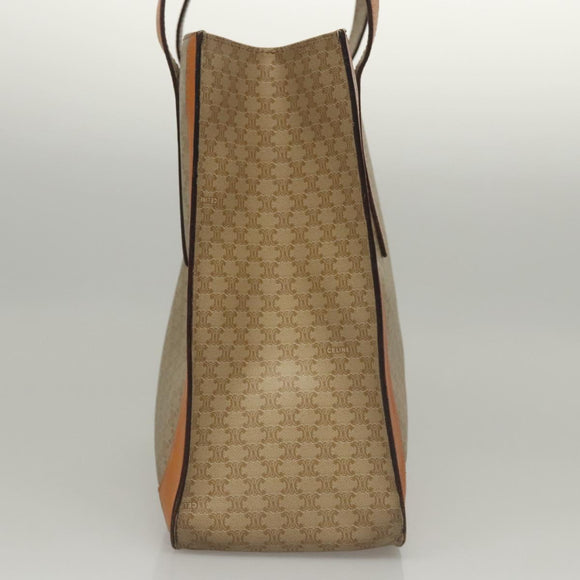 CELINE Macadam Canvas Tote Bag Beige Gold Auth BD1818