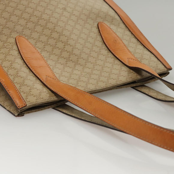 CELINE Macadam Canvas Tote Bag Beige Gold Auth BD1818