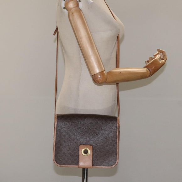 CELINE Macadam Canvas Shoulder Bag PVC Leather Brown Gold Auth BD184