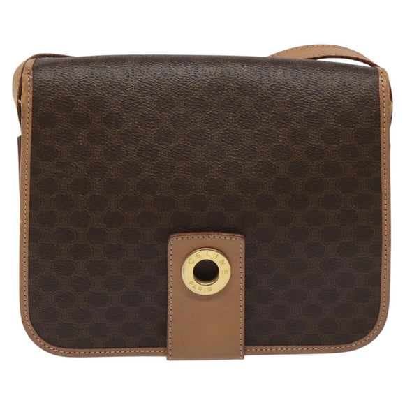 CELINE Macadam Canvas Shoulder Bag PVC Leather Brown Gold Auth BD184