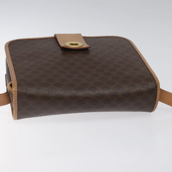 CELINE Macadam Canvas Shoulder Bag PVC Leather Brown Gold Auth BD184