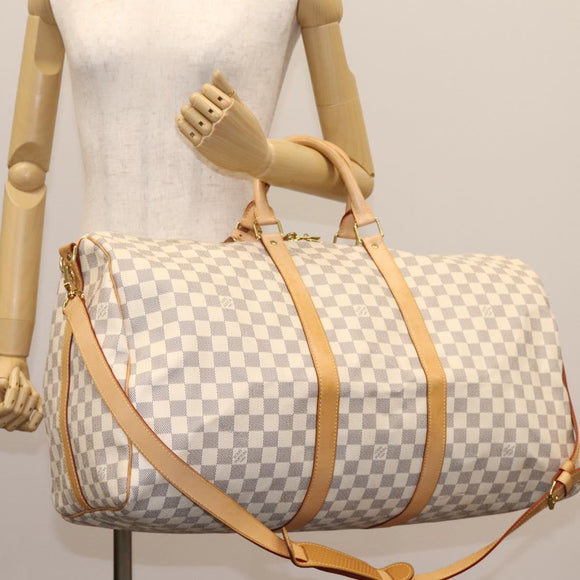 LOUIS VUITTON Damier Azur Keepall Bandouliere 55 Boston Bag N41429 Auth BD1851AV
