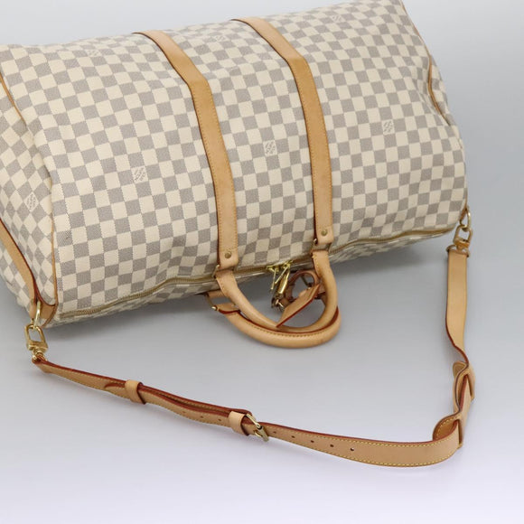 LOUIS VUITTON Damier Azur Keepall Bandouliere 55 Boston Bag N41429 Auth BD1851AV