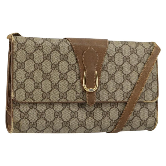 GUCCI GG Supreme Umhängetasche PVC Beige Gold Auth BD1873