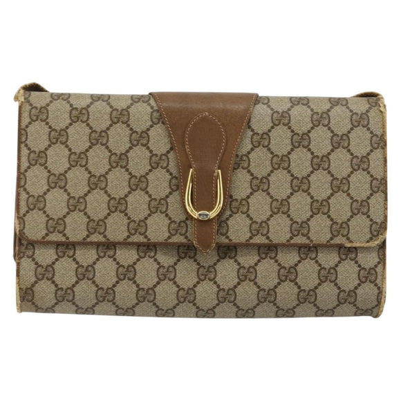 GUCCI GG Supreme Umhängetasche PVC Beige Gold Auth BD1873