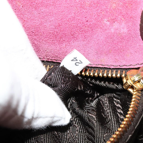 PRADA Hand Bag Suede Pink Auth BD1884