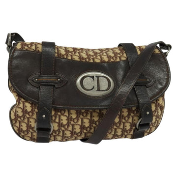 Christian Dior Trotter Canvas Shoulder Bag Brown Silver Auth BD1964