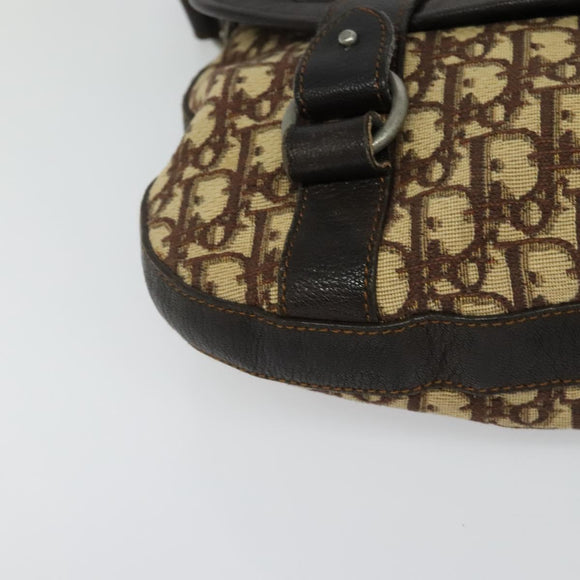 Christian Dior Trotter Canvas Shoulder Bag Brown Silver Auth BD1964