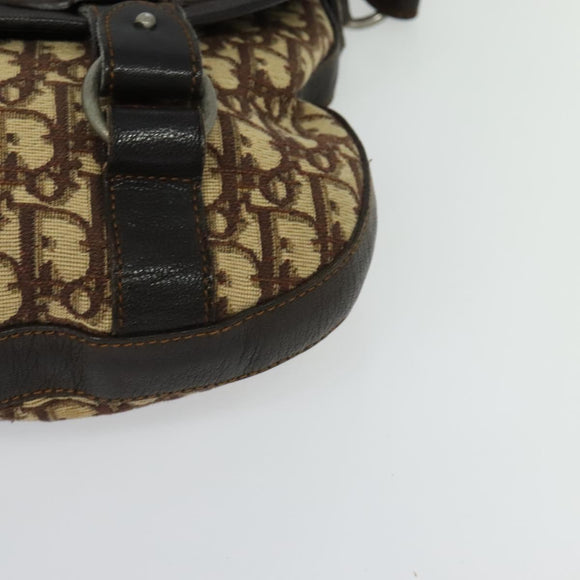 Christian Dior Trotter Canvas Shoulder Bag Brown Silver Auth BD1964